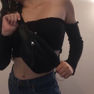 Black Faux Leather Fanny Pack